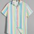 Guys Striped Button Front Curved Hem Shirt