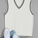 Guys Striped Trim V-neck Sweater Vest