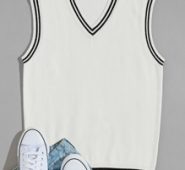 Guys Striped Trim V-neck Sweater Vest