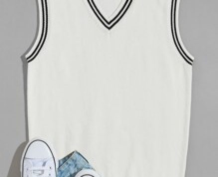 Guys Striped Trim V-neck Sweater Vest