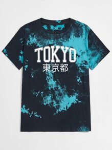 Guys Tie Dye & Letter Print Tee