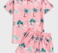 Guys Tropical And Letter Graphic Shirt & Drawstring Waist Shorts
