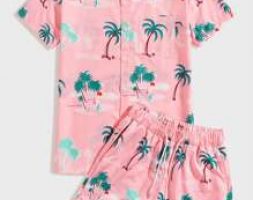 Guys Tropical And Letter Graphic Shirt & Drawstring Waist Shorts