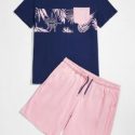 Guys Tropical & Colorblock Print Tee & Shorts Set