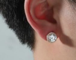 Guys Zircon Decor Stud Earrings