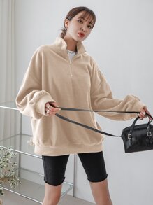 Half Zip Drop Shoulder Oversized Fleece Sweatshirt