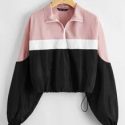 Half Zipper Colorblock Crop Wind Jacket