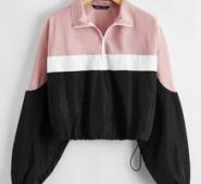 Half Zipper Colorblock Crop Wind Jacket