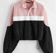 Half Zipper Colorblock Crop Wind Jacket