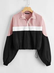 Half Zipper Colorblock Crop Wind Jacket