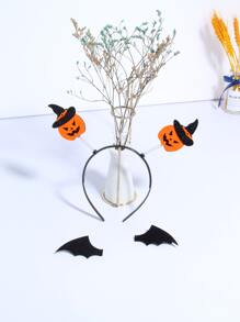 Halloween 1pc Pumpkin Headband & 2pcs Bat Hair Clip