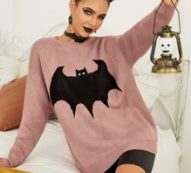 Halloween Bat Pattern Drop Shoulder Sweater