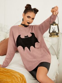 Halloween Bat Pattern Drop Shoulder Sweater