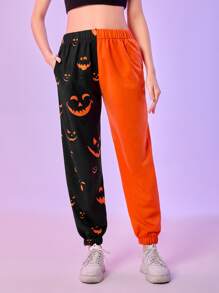 Halloween Graphic Colorblock Sweatpants