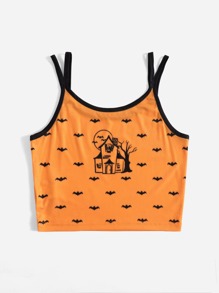 Halloween Graphic Double Strap Ringer Crop Cami