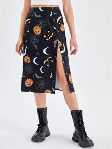 Halloween Graphic Split Skirt