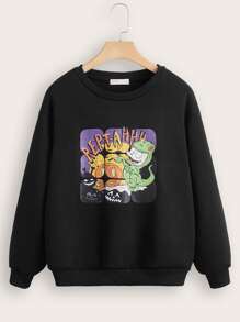 Halloween Letter Cartoon Graphic Drop Shoulder Sweatshirt