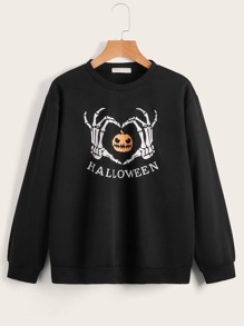 Halloween Letter Skeleton Graphic Sweatshirt