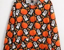 Halloween Print Drawstring Hoodie