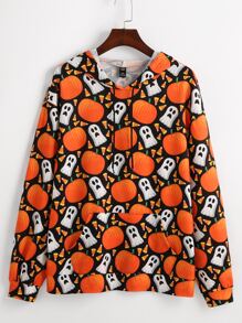 Halloween Print Drawstring Hoodie