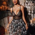 Halloween Print Hanky Hem Lace Bodice Cami Nightdress