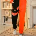 Halloween Print Spliced Sports Pants