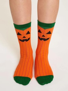 Halloween Pumpkin Graphic Crew Socks