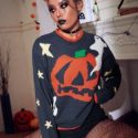 Halloween Pumpkin Pattern Drop Shoulder Sweater