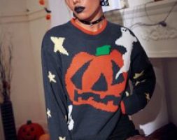 Halloween Pumpkin Pattern Drop Shoulder Sweater