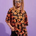 Halloween Pumpkin Print Drop Shoulder Tee