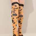 Halloween Pumpkin Print Over The Knee Socks