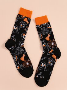 Halloween Spider Web Print Crew Socks