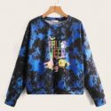 Halloween Tie Dye & Cartoon Print Sweatshirt