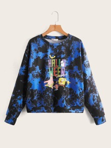 Halloween Tie Dye & Cartoon Print Sweatshirt