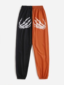 Halloween Two Tone Skeleton Graphic Sweatpants