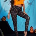 Halloween & Letter Graphic Tee With Leggings PJ Set