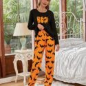 Halloween & Letter Graphic Tee & Pants PJ Set