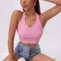 Halterneck Solid Rib-knit Crop Top