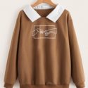 Hand Graphic Contrast Collar Sweatshirt