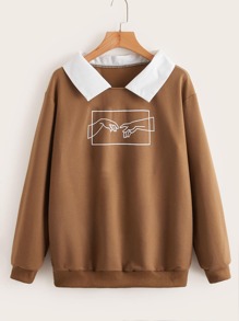 Hand Graphic Contrast Collar Sweatshirt