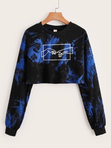 Hand Graphic Tie Dye Crop Sweatshirt