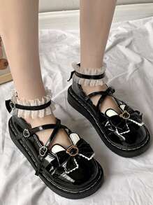 Heart Buckle Flatform Mary Janes