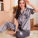 Heart Contrast Binding Satin Night Set