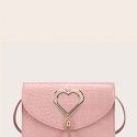 Heart Croc Embossed Crossbody Bag