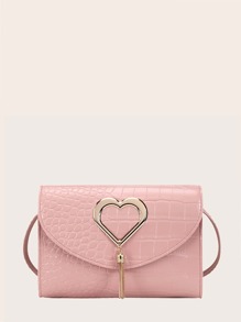 Heart Croc Embossed Crossbody Bag