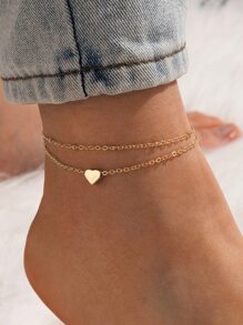 Heart Decor Layered Chain Anklet