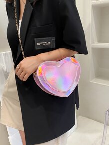 Heart Design Holographic Crossbody Bag