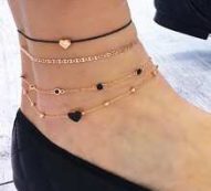 Heart Detail Chain Anklet 4pcs