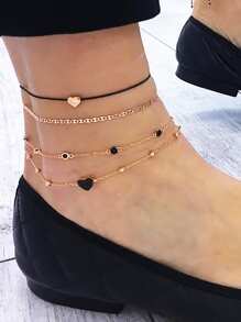 Heart Detail Chain Anklet 4pcs