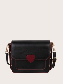 Heart Detail Flap Crossbody Bag